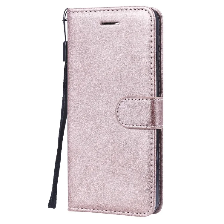 For Nokia 7.1 Case Solid Color Leather Mobile Cover Wallet Stand with Strap - Rose Gold