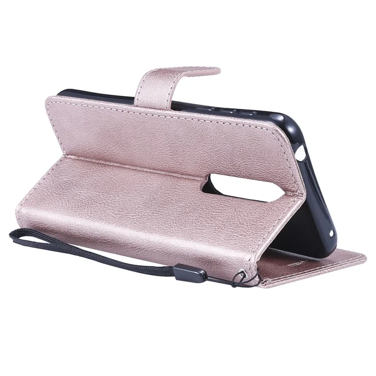 For Nokia 7.1 Case Solid Color Leather Mobile Cover Wallet Stand with Strap - Rose Gold