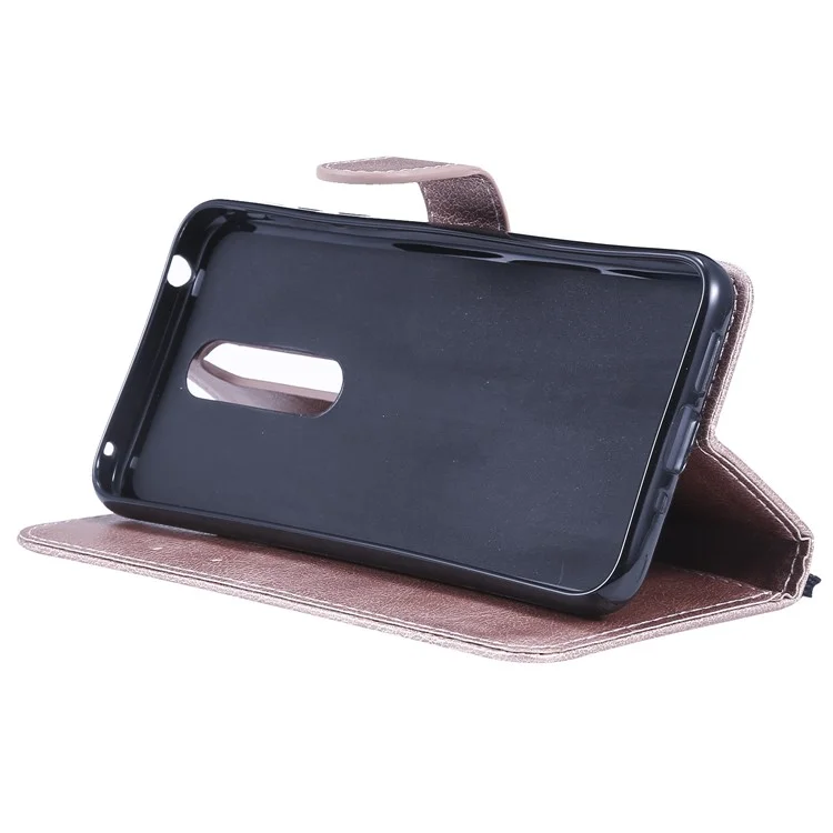 For Nokia 7.1 Case Solid Color Leather Mobile Cover Wallet Stand with Strap - Rose Gold