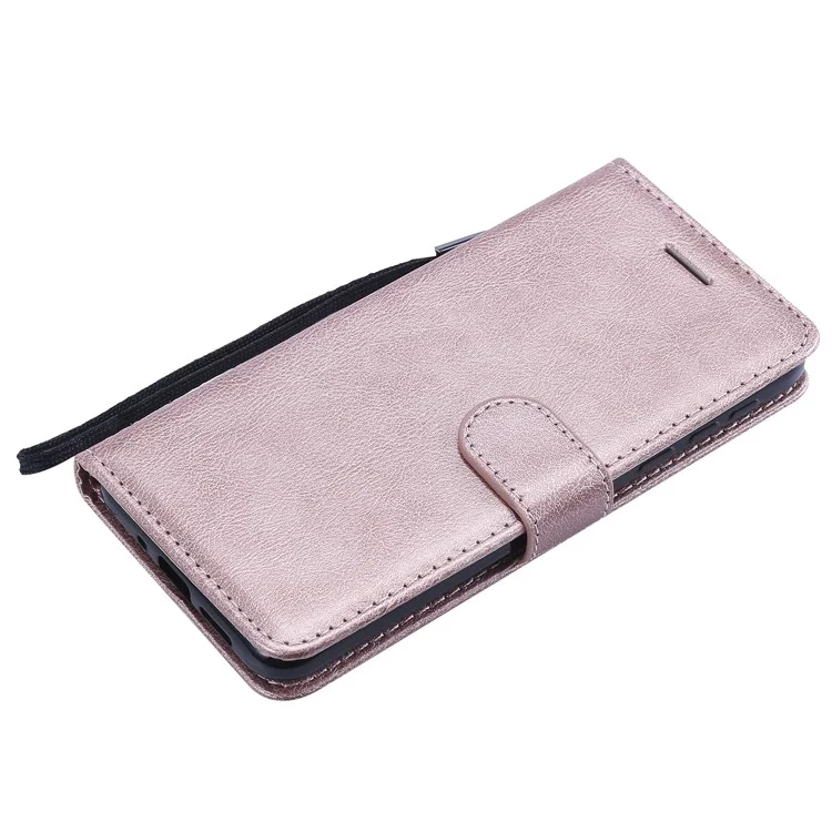 For Nokia 7.1 Case Solid Color Leather Mobile Cover Wallet Stand with Strap - Rose Gold