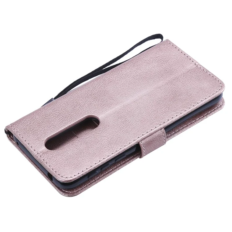 For Nokia 7.1 Case Solid Color Leather Mobile Cover Wallet Stand with Strap - Rose Gold