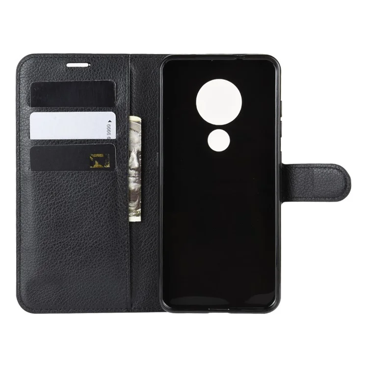 Carteira de Couro Litchi para Nokia 6.2 - Preta
