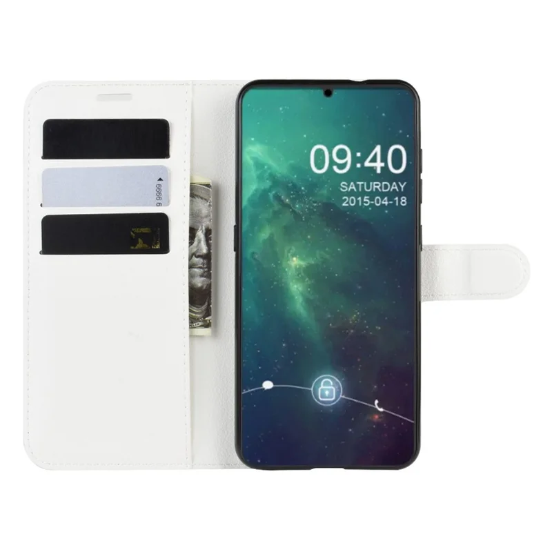 Etui portfel z podstawką z kory lizjowej na Nokia 6.2 - Biały