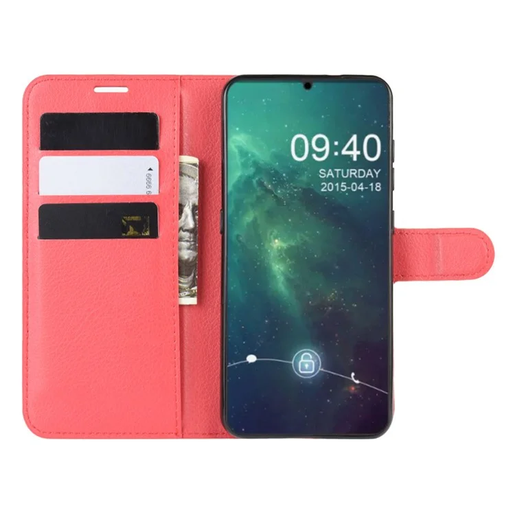 Litchi Skin Leather Wallet Case Для Nokia 6.2 - Красный