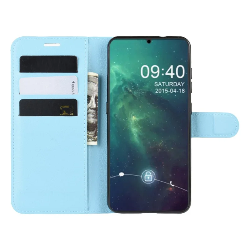 Litchi Skin Leather Wallet Stand Case for Nokia 6.2 - Baby Blue