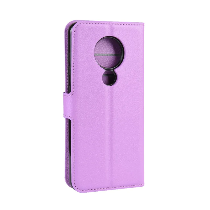 Litchi Skin Leather Wallet Stand Case for Nokia 6.2 - Purple