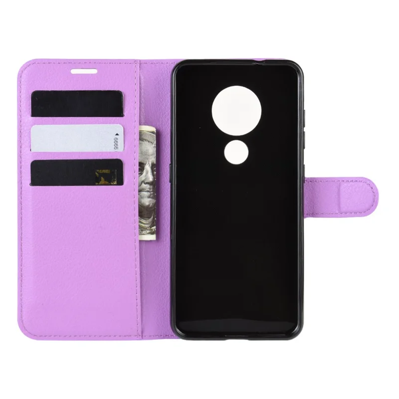 Litchi Skin Leather Wallet Stand Case for Nokia 6.2 - Purple