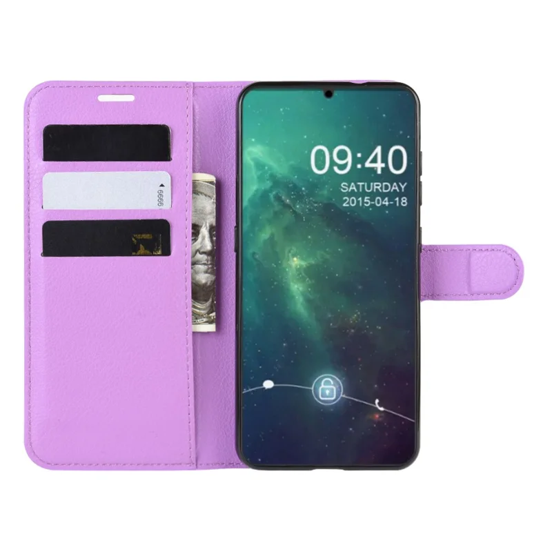 Litchi Skin Leather Wallet Stand Case for Nokia 6.2 - Purple