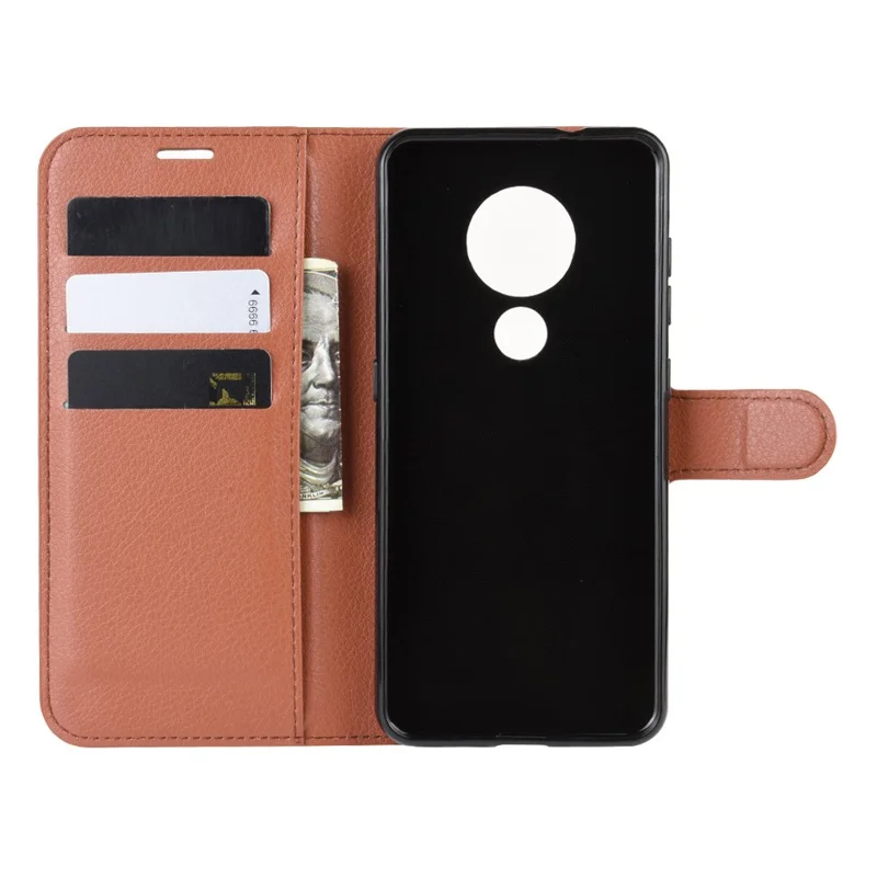 Litchi Skin Leather Wallet Stand Case voor Nokia 6.2 - Bruin