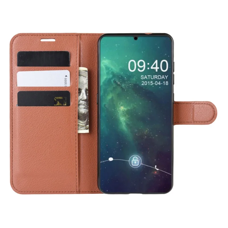 Litchi Skin Leather Wallet Stand Case voor Nokia 6.2 - Bruin