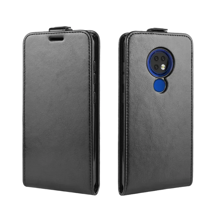 غطاء جلد عمودي قابل للطي مع فتحة بطاقة لهاتف Nokia 6.2 - أسود