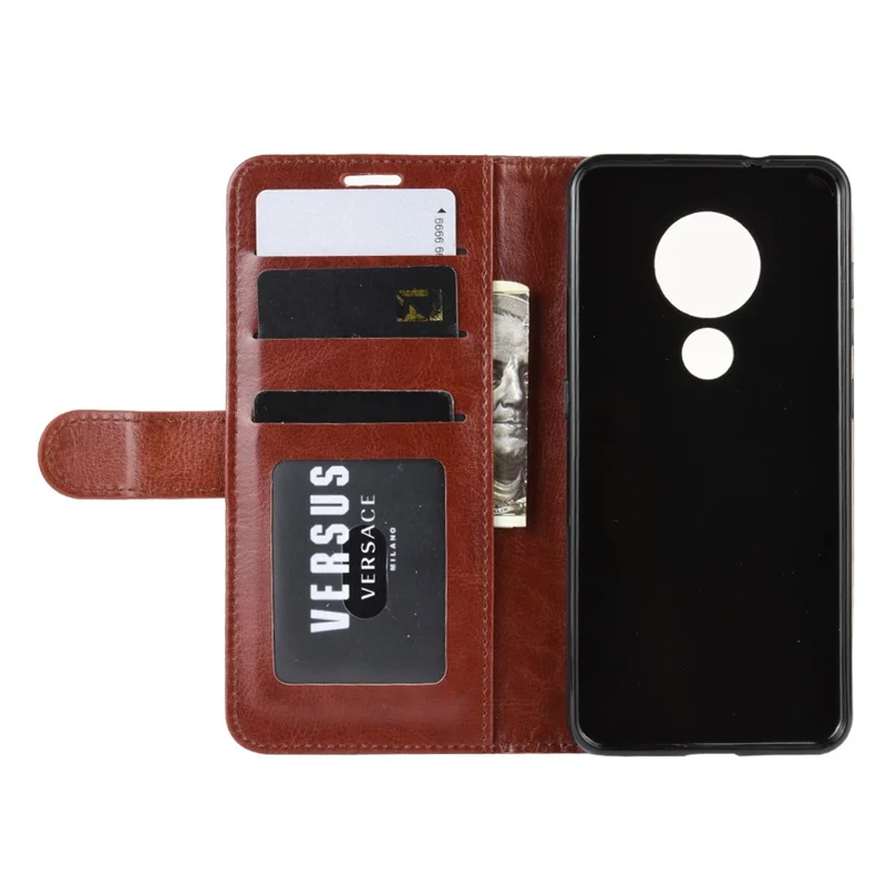 Crazy Horse Skin Wallet Leather Casing for Nokia 6.2 - Brown