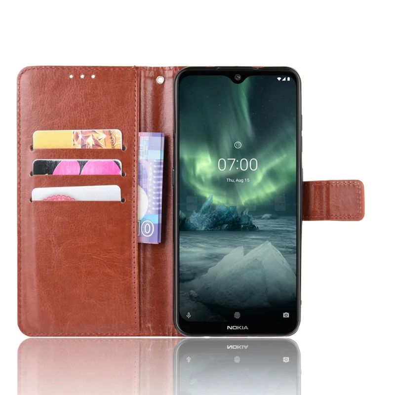 Capa de Couro da Carteira de Textura do Cavalo Louco Com Cinta Para Nokia 6.2 / 7.2 - Castanho