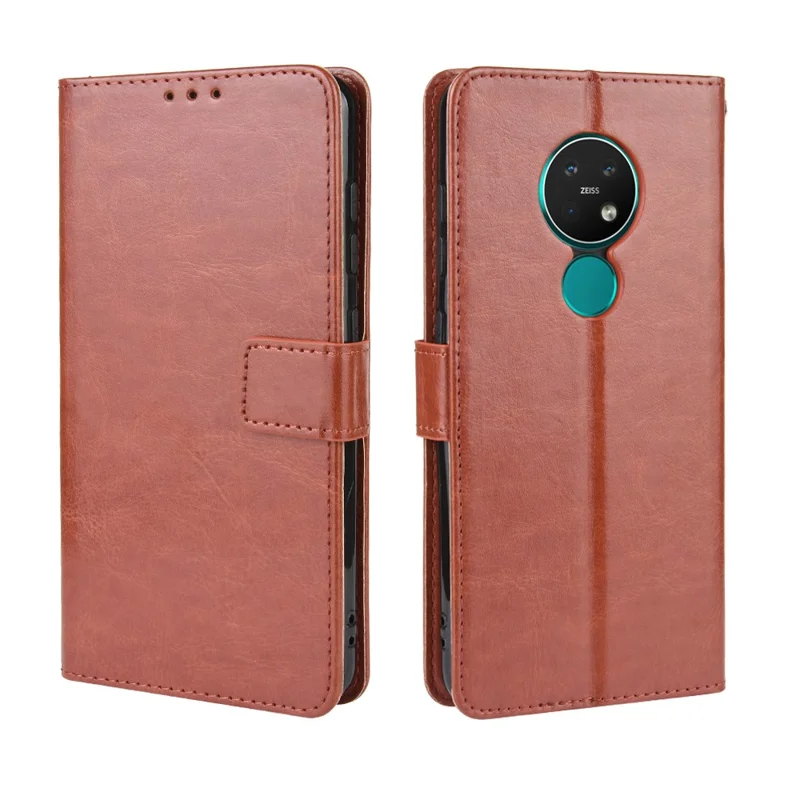 Capa de Couro da Carteira de Textura do Cavalo Louco Com Cinta Para Nokia 6.2 / 7.2 - Castanho