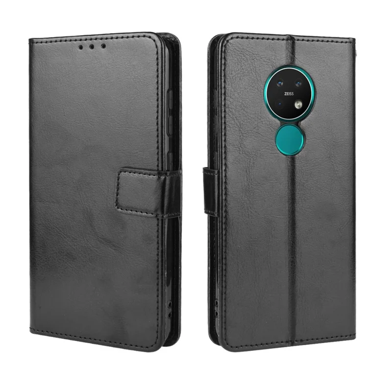 Crazy Horse Texture Wallet Leather Case Cover with Strap for Nokia 6.2 / 7.2 - Black