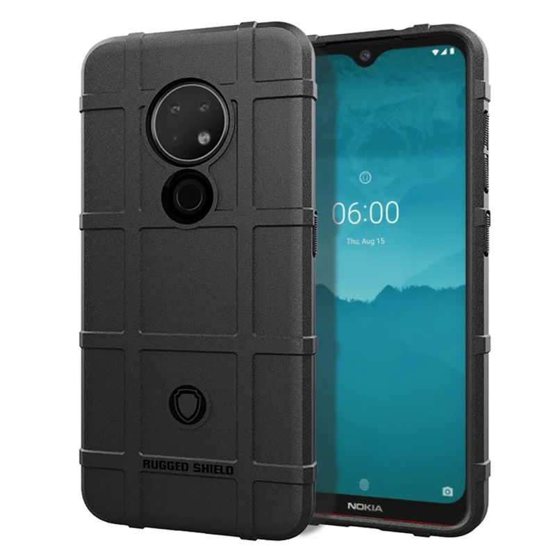 Rugged Square Grid Texture Thicken Anti-shock TPU Phone Case for Nokia 6.2 - Black