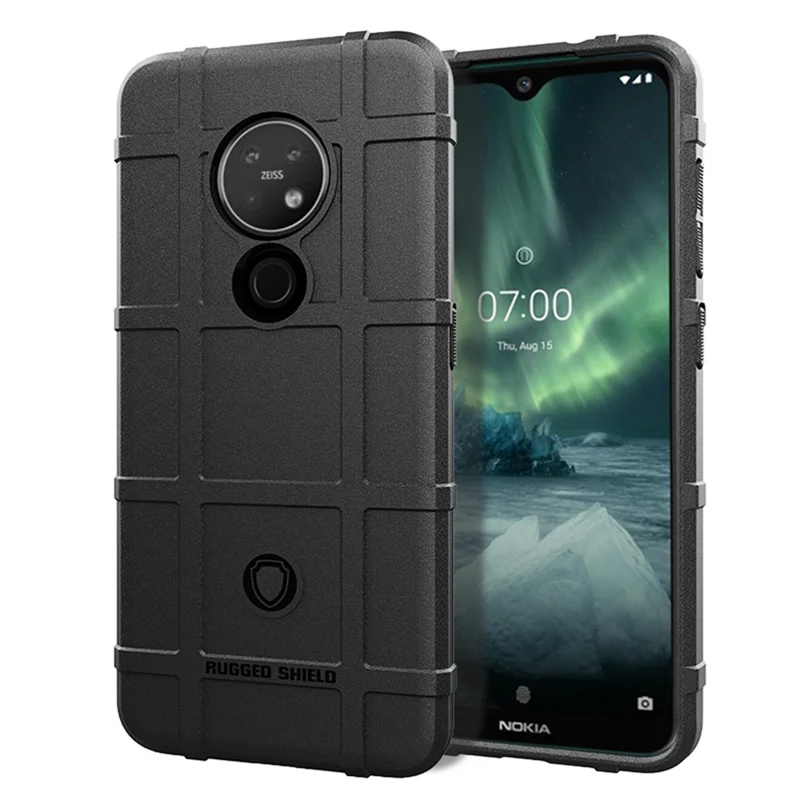 Rugged Square Grid Texture Thicken Anti-shock TPU Phone Covering Case for Nokia 7.2 - Black