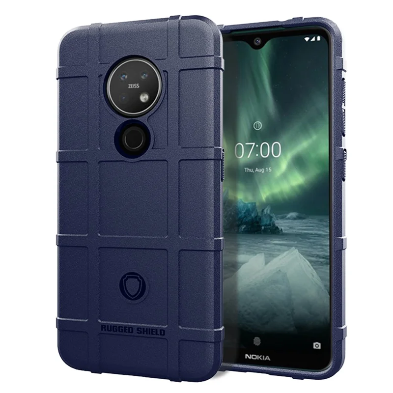 Rugged Square Grid Texture Thicken Anti-shock TPU Phone Covering Case for Nokia 7.2 - Blue