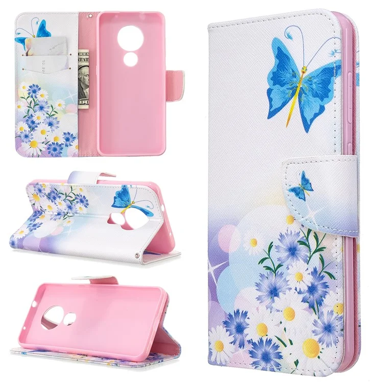 Padrão De Impressão De Carteira De Carteira Capa De Telefone De Couro Para Nokia 6.2 / Nokia 7.2. - Borboletas Azuis