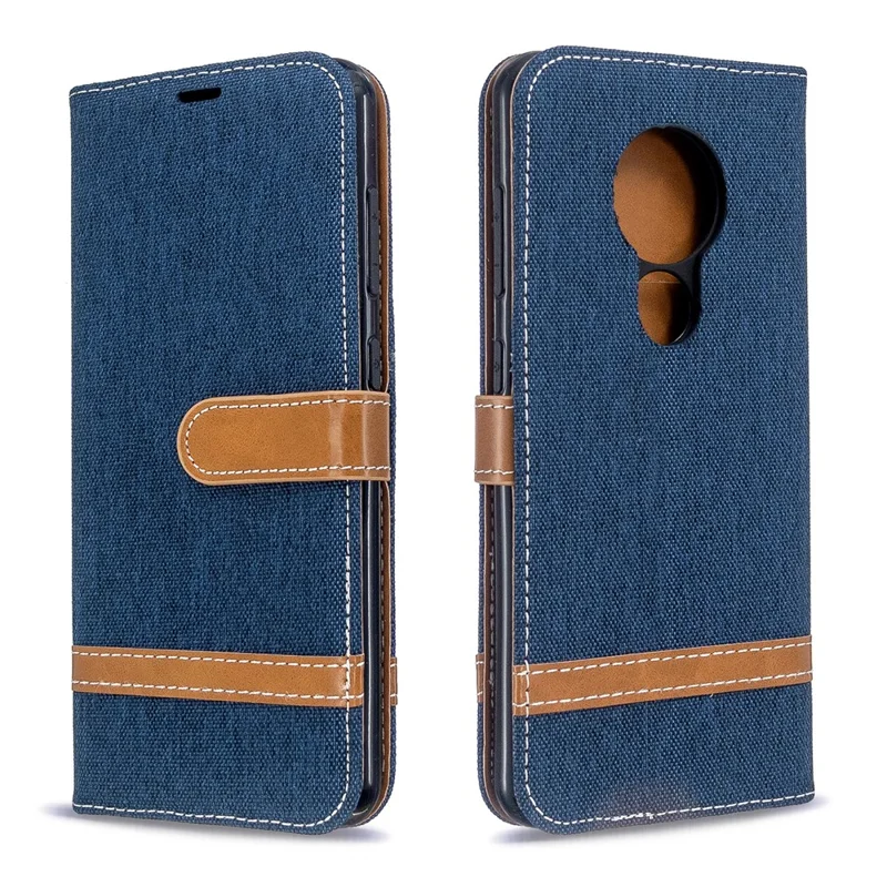 Two-color Jean Cloth PU Leather Phone Shell Case for Nokia 7.2/6.2 - Dark Blue