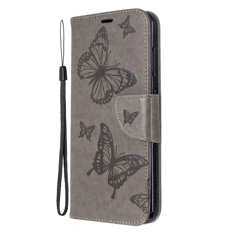 Imprint Butterfly Wallet Leather Stand Case for Nokia 6.2/7.2 - Grey