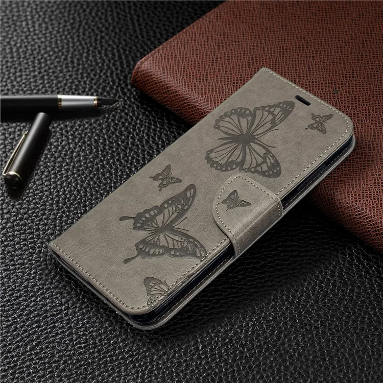 Imprint Butterfly Wallet Leather Stand Case for Nokia 6.2/7.2 - Grey