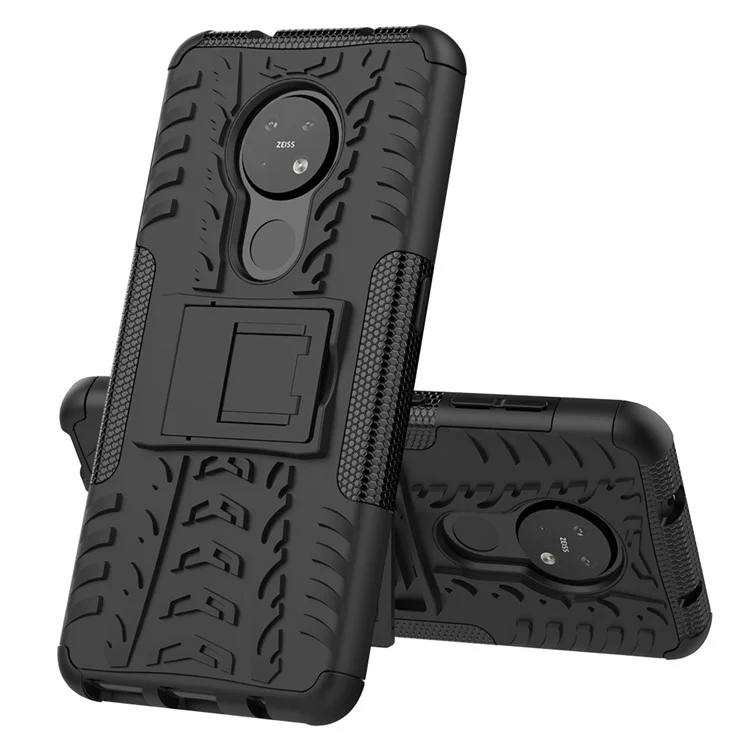 Cool Tyre PC + TPU Hybrid Phone Cover with Kickstand for Nokia 7.2 / 6.2 - Black