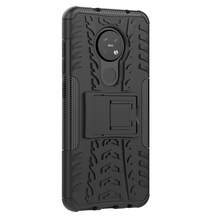 Cool Tyre PC + TPU Hybrid Phone Cover with Kickstand for Nokia 7.2 / 6.2 - Black