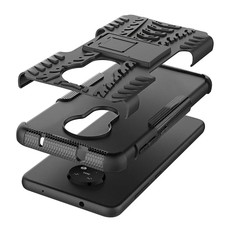 Cool Tyre PC + TPU Hybrid Phone Cover with Kickstand for Nokia 7.2 / 6.2 - Black