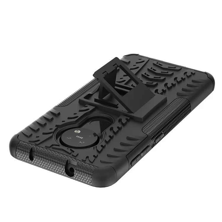 Cool Tyre PC + TPU Hybrid Phone Cover with Kickstand for Nokia 7.2 / 6.2 - Black