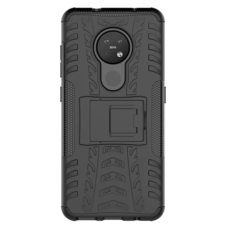 Cool Tyre PC + TPU Hybrid Phone Cover with Kickstand for Nokia 7.2 / 6.2 - Black