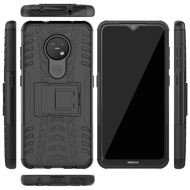 Cool Tyre PC + TPU Hybrid Phone Cover with Kickstand for Nokia 7.2 / 6.2 - Black