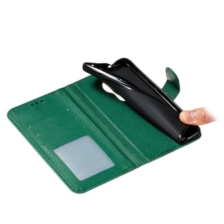 Litchi Design Imprint Feather Leather Phone Case with Wallet Stand for Nokia 7.2 - Verde