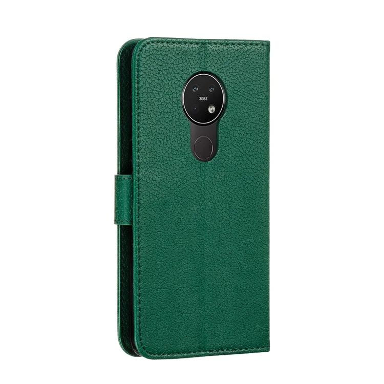 Litchi Design Imprint Feather Leather Phone Case with Wallet Stand for Nokia 7.2 - Verde