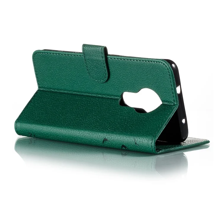 Litchi Design Imprint Feather Leather Phone Case with Wallet Stand for Nokia 7.2 - Verde