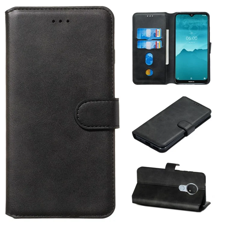 Case de Support en Cuir de Portefeuille Pour Nokia 7.2 / 6.2 - le Noir