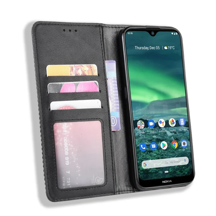 Magnetic Retro Leather Wallet Shell for Nokia 2.3 - Black