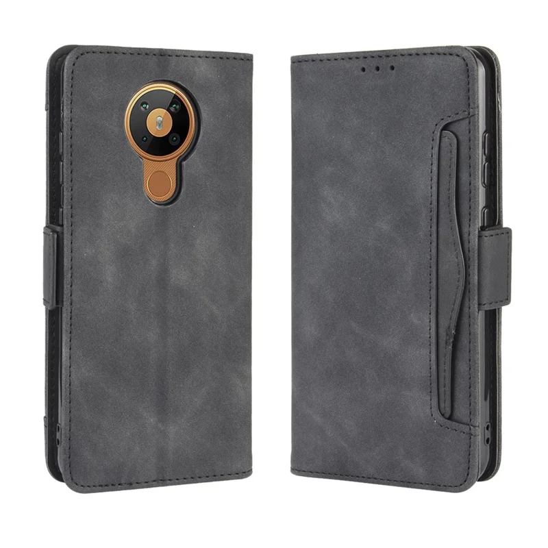 Multiple Card Slots Magnetic PU Leather Shell for Nokia 5.3 - Black