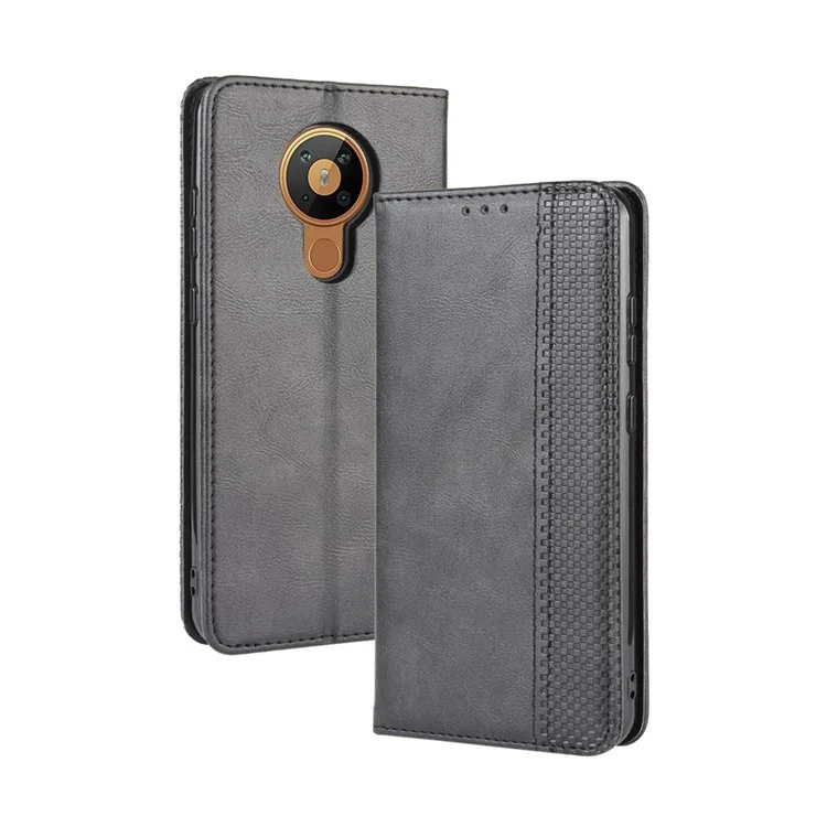 Retro Leather Auto-absorbed Protection Case with Wallet for Nokia 5.3 - Black