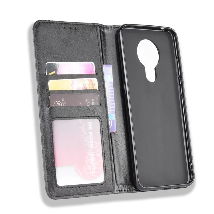 Retro Leather Auto-absorbed Protection Case with Wallet for Nokia 5.3 - Black