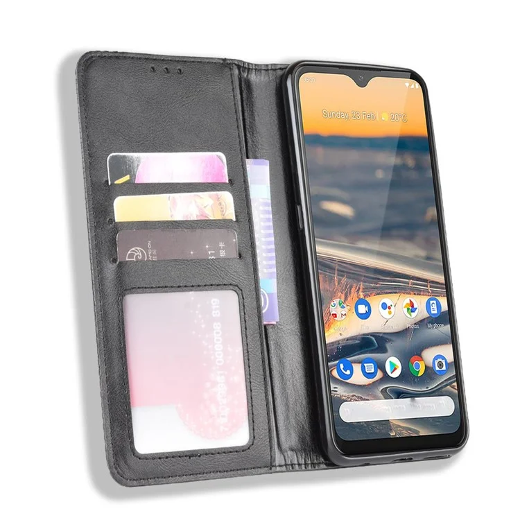 Retro Leather Auto-absorbed Protection Case with Wallet for Nokia 5.3 - Black