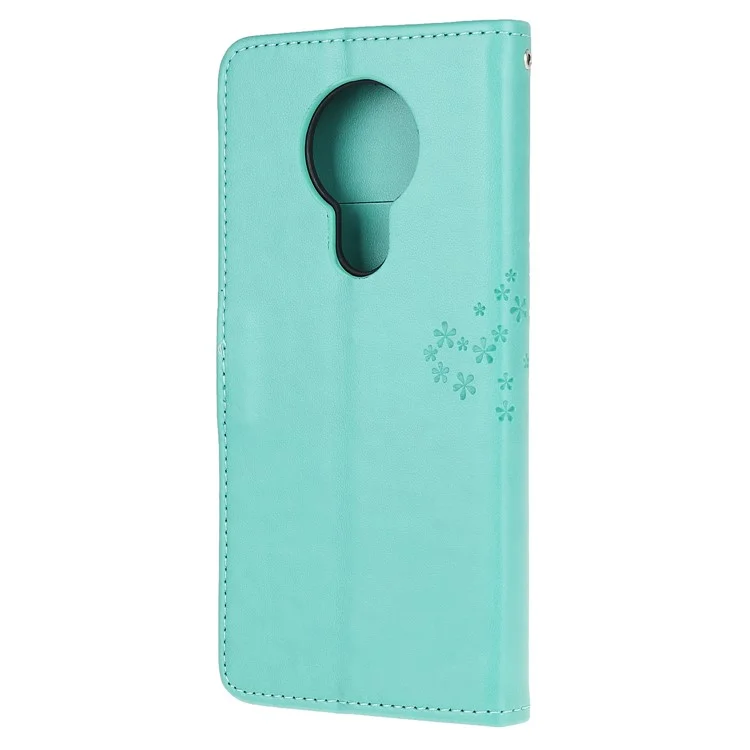 Imprint Tree Owl Leather with Wallet Flip Cover for Nokia 5.3 - Cyan