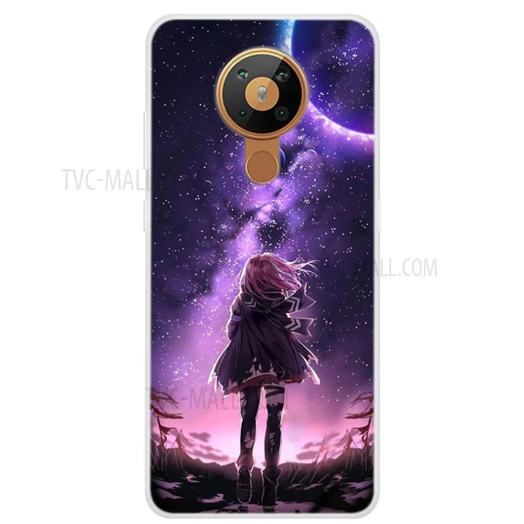 Pattern Printing Soft TPU Phone Cover for Nokia 5.3 - Girl and Moonlight