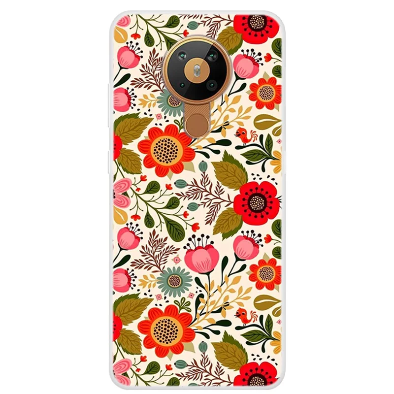 Pattern Printing Soft TPU Phone Cover for Nokia 5.3 - Red Flowers