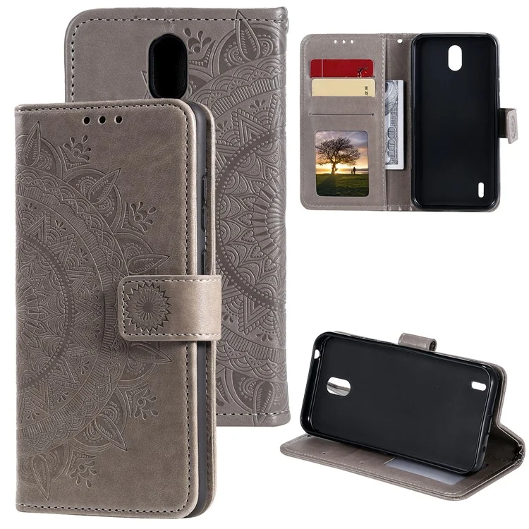 Mentions D'impression Mandala Cuir Coquille Unique Pour Nokia 1.3 - Gris
