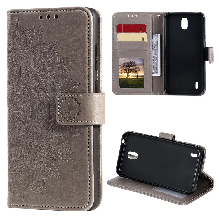 Mentions D'impression Mandala Cuir Coquille Unique Pour Nokia 1.3 - Gris
