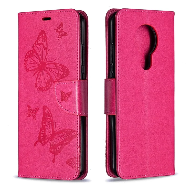 Carteira De Borboletas De Impressão Stand Flip Leather Shell Para Nokia 5.3 - Rosa