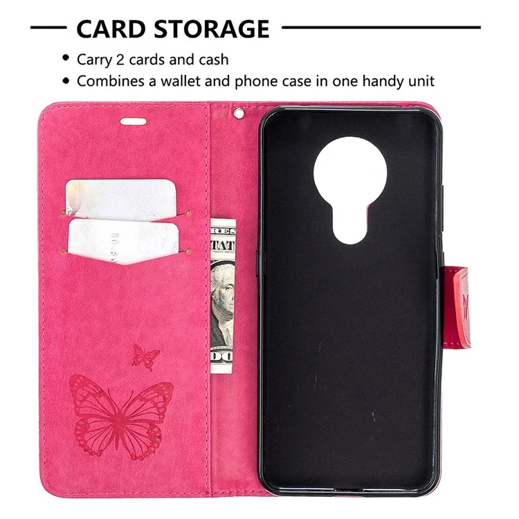 Mentions D'impression Butterflies Portefeuille Touche Flip Cuir Pour Nokia 5.3 - Rose