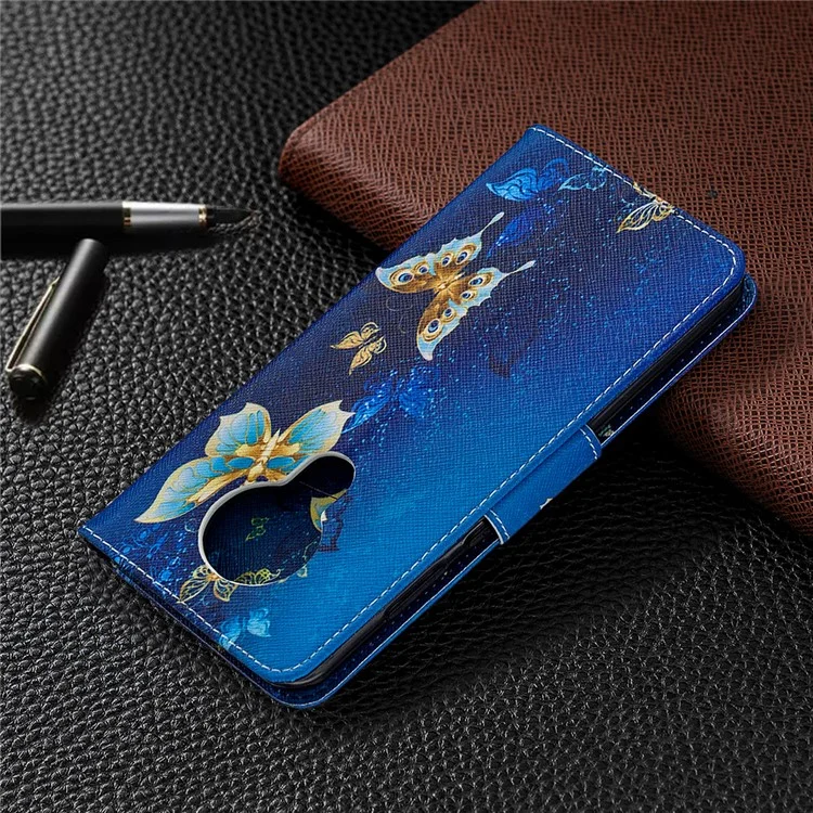 Estuche de Billetera de Cuero de Impresión de Patrones Para Nokia 5.3 - Mariposas Doradas