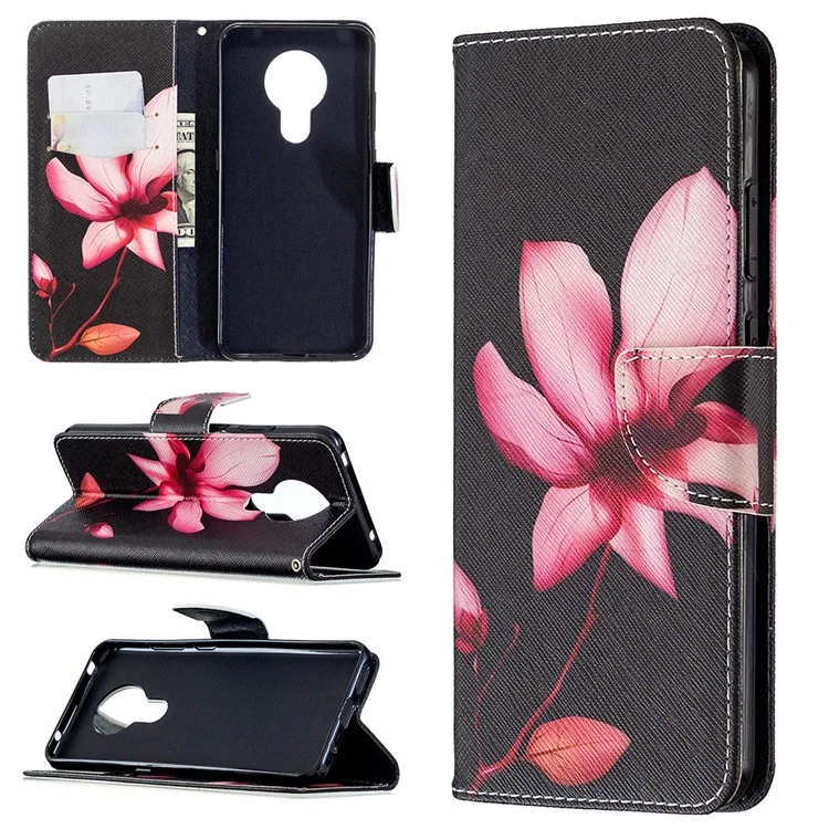 Musterdruck Leder Brieftasche Hülle Für Nokia 5.3 - Lebendige Blume
